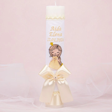 Lumânare de botez personalizată - Mica Prințesă- ivory