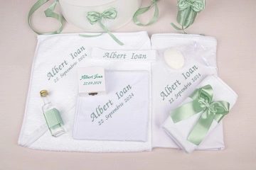 set botez cu ursulet verde menta