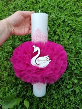 lumanare de botez lebada fucsia