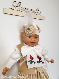 Costum botez catifea - „Prinț Louis” - Bej - Img 4