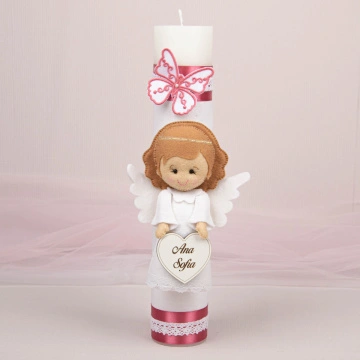 Lumânare Botez Personalizată cu Îngeraș din fetru - LB 545