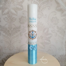 Lumânare de botez personalizată cu ancoră - Bleu
