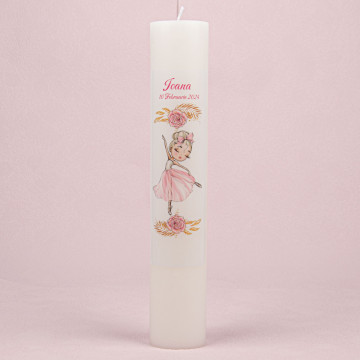 Lumânare de Botez Personalizată LB 495 - Micuța Balerină, roz