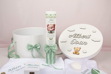 set botez cu ursulet verde menta