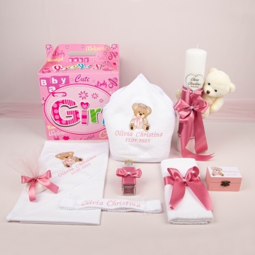 set-botez-complet-ursulet-roz pudra