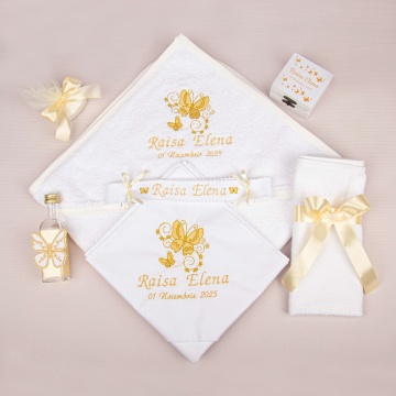 Trusou botez brodat cu fluturi ivory