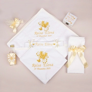 Trusou botez brodat cu fluturi ivory