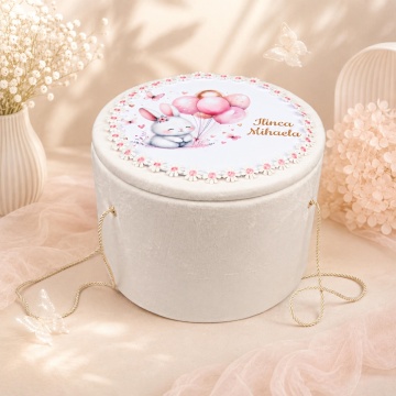 cufar botez din catifea ivory cu numele copilului