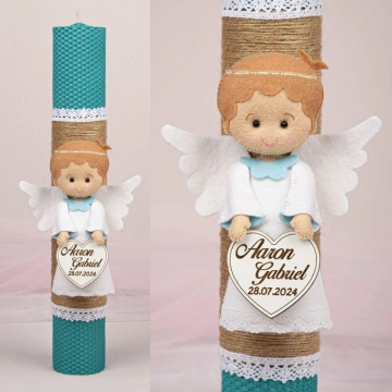 Lumânare Botez Personalizată cu Îngeraș din fetru - LB 542