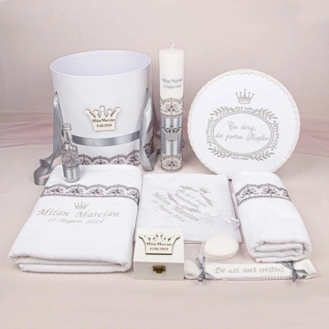 Set botez complet personalizat 240 - Argintiu