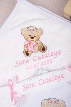 trusou botez ursulet cu funda roz pal