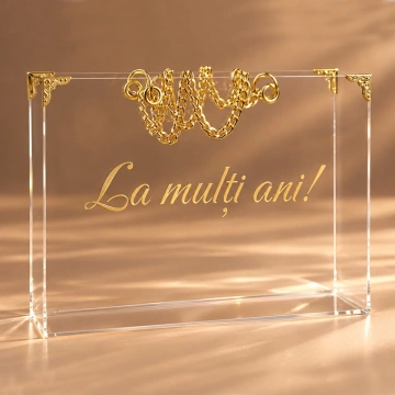 Geantă din plexiglas pentru flori, personalizată cu mesaj - accesorii aurii - GP003