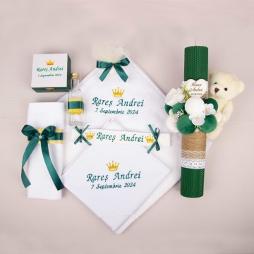 set botez coronita print verde