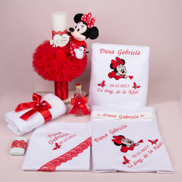 Set botez - Minnie Roșu (lumânare și trusou)