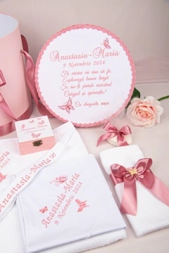 trusou botez cu fluturi roz pudra
