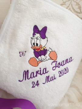 Trusou botez fetiță brodat cu Daisy Duck, Violet - Img 2