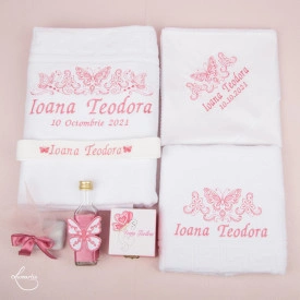 Trusou Botez Personalizat 204 - Fluturi roz pudră
