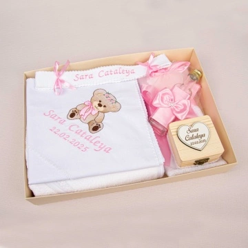 trusou botez ursulet cu funda roz pal