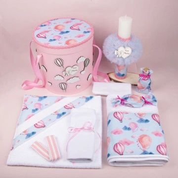 TRUSOU BOTEZ PERSONALIZAT- Baloane cu Aer Cald ( Trusou, Lumânare Botez, Prosop „Băița de Mir”)