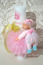 Lumânare stâlp ornată LB 445 - „Fairy”, Roz - Img 2