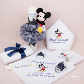Set botez - Mickey- Bleumarin (lumânare și trusou)