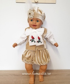 Costum botez catifea - „Prinț Louis” - Bej - Img 1