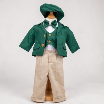 Costum elegant de botez pentru băieți - Verde smarald - set 5 piese