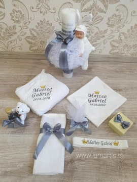 Set botez Argintiu (lumânare și trusou)