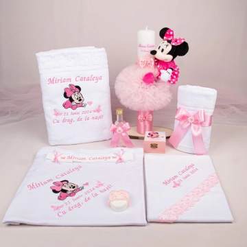Set botez - Minnie Roz (lumânare și trusou)