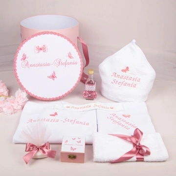 Set botez personalizat 237 - Fluturaș roz pudră