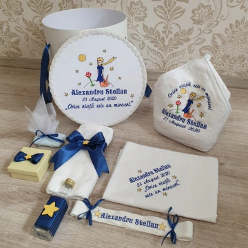 Set botez personalizat cu Micul Prinț, bleumarin