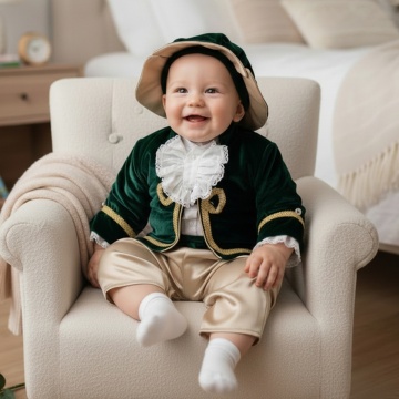 Costum botez catifea - Micul Prinț - Verde