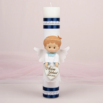 Lumânare Botez Personalizată cu Îngeraș din fetru - LB 544