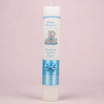 Lumânare de Botez Personalizată LB 508-Ursuleț cu Inimioare Bleo