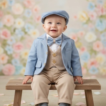 Costum elegant de botez pentru băieți - Bleu - set 5 piese