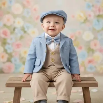Costum elegant de botez pentru băieți - Bleu - set 5 piese