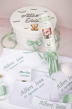 set botez cu ursulet verde menta