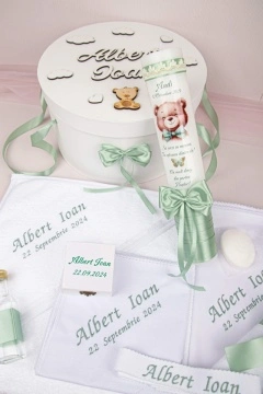 set botez cu ursulet verde menta