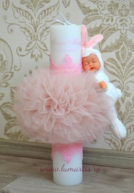 lumanare de botez roz cu bebe
