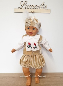 Costum botez catifea - „Prinț Louis” - Bej - Img 2