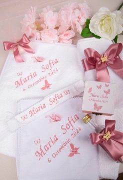 trusou botez cu fluturi roz pudra
