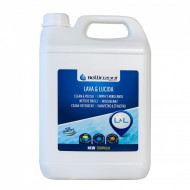 Canistra de 5 litri de detergent autolucidant profesional pentru piatra naturala Bellinzoni Lava Lucida L&L pe fundal alb