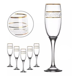Set 6 pahare sampanie Lav Nevakar Gold 195 ml - Img 2