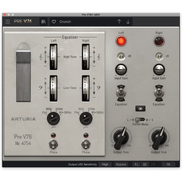 Arturia Pre V76 - Plugin preamplificator cu lampi si EQ vintage 1/2 canale Mid/Side
