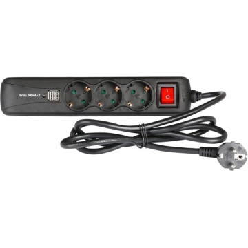 Adam Hall PDU 3S USB 1.4m - Prelungitor Schuko 3 prize cu intrerupator si 2 x USB