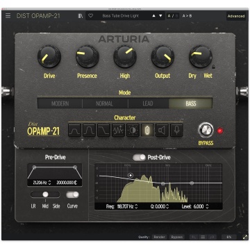 Arturia Dist OPAMP-21 - Plugin stereo de distorsiune si saturatie cu circuit op-amp emulat 4 moduri si procesare Mid/Side