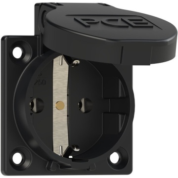 PCE Safety socket P-NOVA+, 50x50 Austrian/German IP54 side black - Conector schuko mama pentru panou