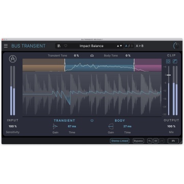Arturia Bus TRANSIENT - Plugin transient shaper multiband cu clipper si control Attack/Body