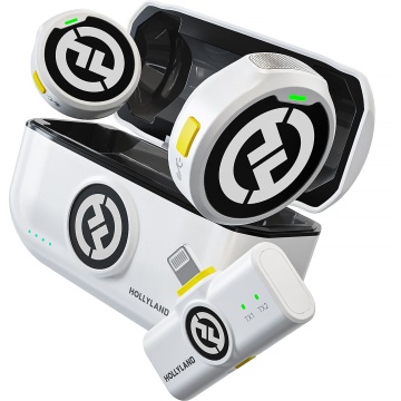Hollyland LARK M2 with Lightning Plug Duo - Ivory White - Sistem Lavaliera Wireless 2.4 GHz cu 2 Transmitatoare