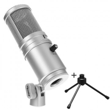 Superlux E205U USB - Microfon de Studio, Gaming, Podcast, VoIP, cu Stativ de Masa Inclus